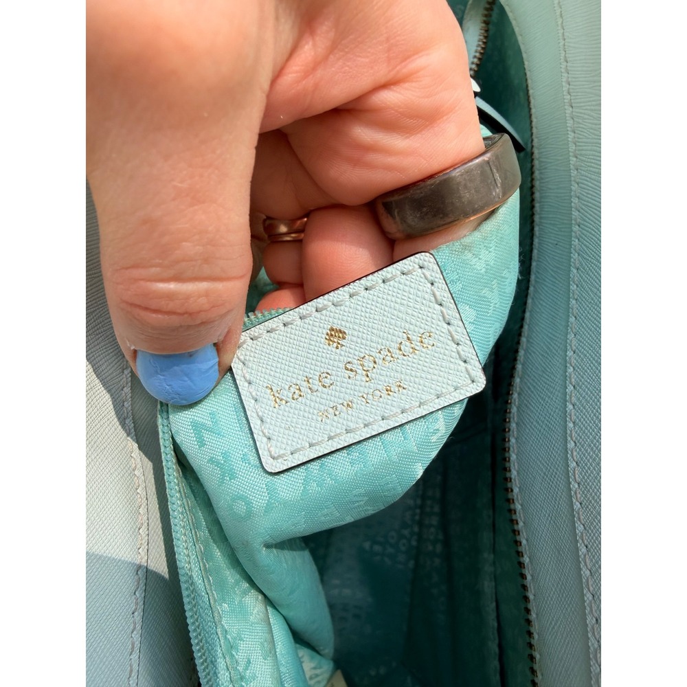 Kate Spade New York Saffiano Leather Tote Bag Blue Large Shoulder Bag Charm - Picture 8 of 9